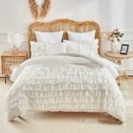 Bedding Ruffled Solid Color Princess Floral Duvet Cover Kit