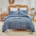 Bedding Ruffled Solid Color Princess Floral Duvet Cover Kit - Image 4